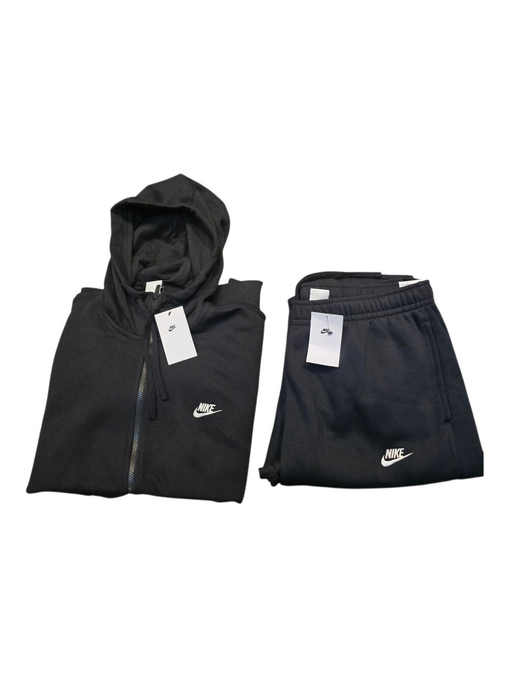 Nike Sportswear Club Fleece Black Sweatsuit Set Mens Size XXL Pants Zip Hoodie